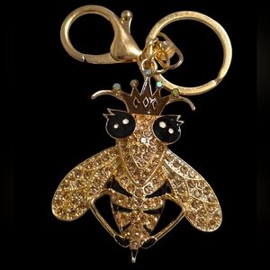 Gold Bee Bag Charm Keychain with Crown